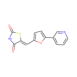 O=C1NC(=O)/C(=C/c2ccc(-c3cccnc3)o2)S1 ZINC000035962278