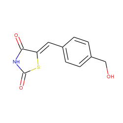 O=C1NC(=O)/C(=C/c2ccc(CO)cc2)S1 ZINC000169700810