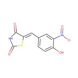 O=C1NC(=O)/C(=C/c2ccc(O)c([N+](=O)[O-])c2)S1 ZINC000034911195