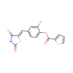 O=C1NC(=O)/C(=C/c2ccc(OC(=O)c3cccs3)c(Cl)c2)S1 ZINC000096282298