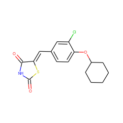 O=C1NC(=O)/C(=C/c2ccc(OC3CCCCC3)c(Cl)c2)S1 ZINC000072109225