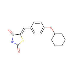 O=C1NC(=O)/C(=C/c2ccc(OC3CCCCC3)cc2)S1 ZINC000139421649