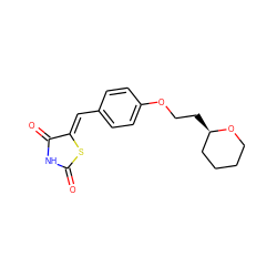 O=C1NC(=O)/C(=C/c2ccc(OCC[C@@H]3CCCCO3)cc2)S1 ZINC000045366189