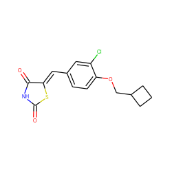 O=C1NC(=O)/C(=C/c2ccc(OCC3CCC3)c(Cl)c2)S1 ZINC000096282296