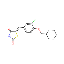 O=C1NC(=O)/C(=C/c2ccc(OCC3CCCCC3)c(Cl)c2)S1 ZINC000072109272