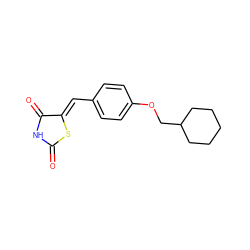 O=C1NC(=O)/C(=C/c2ccc(OCC3CCCCC3)cc2)S1 ZINC000026575814