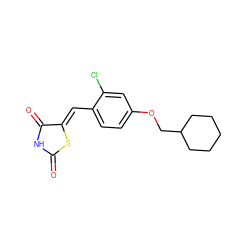 O=C1NC(=O)/C(=C/c2ccc(OCC3CCCCC3)cc2Cl)S1 ZINC000115793517