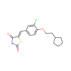 O=C1NC(=O)/C(=C/c2ccc(OCCC3CCCC3)c(Cl)c2)S1 ZINC000096282299