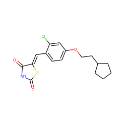 O=C1NC(=O)/C(=C/c2ccc(OCCC3CCCC3)cc2Cl)S1 ZINC000096282307