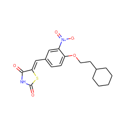 O=C1NC(=O)/C(=C/c2ccc(OCCC3CCCCC3)c([N+](=O)[O-])c2)S1 ZINC000115792005