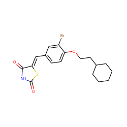 O=C1NC(=O)/C(=C/c2ccc(OCCC3CCCCC3)c(Br)c2)S1 ZINC000072109353