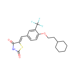 O=C1NC(=O)/C(=C/c2ccc(OCCC3CCCCC3)c(C(F)(F)F)c2)S1 ZINC000115792889