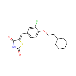 O=C1NC(=O)/C(=C/c2ccc(OCCC3CCCCC3)c(Cl)c2)S1 ZINC000072109352