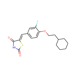 O=C1NC(=O)/C(=C/c2ccc(OCCC3CCCCC3)c(F)c2)S1 ZINC000115794713