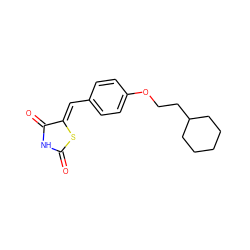 O=C1NC(=O)/C(=C/c2ccc(OCCC3CCCCC3)cc2)S1 ZINC000038607770