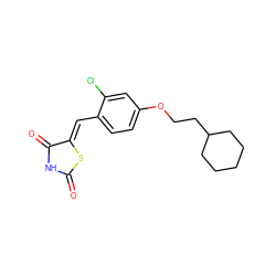 O=C1NC(=O)/C(=C/c2ccc(OCCC3CCCCC3)cc2Cl)S1 ZINC000096282311