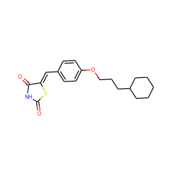 O=C1NC(=O)/C(=C/c2ccc(OCCCC3CCCCC3)cc2)S1 ZINC000115793853