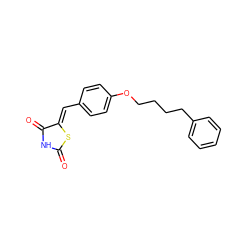 O=C1NC(=O)/C(=C/c2ccc(OCCCCc3ccccc3)cc2)S1 ZINC000139429547