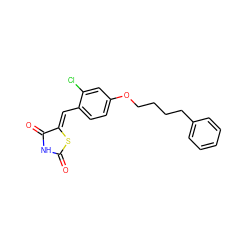 O=C1NC(=O)/C(=C/c2ccc(OCCCCc3ccccc3)cc2Cl)S1 ZINC000096282276