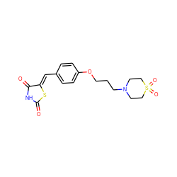 O=C1NC(=O)/C(=C/c2ccc(OCCCN3CCS(=O)(=O)CC3)cc2)S1 ZINC000045371870