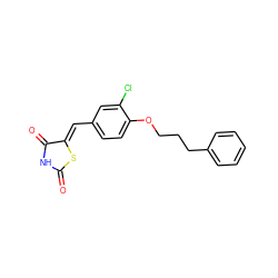 O=C1NC(=O)/C(=C/c2ccc(OCCCc3ccccc3)c(Cl)c2)S1 ZINC000096282281