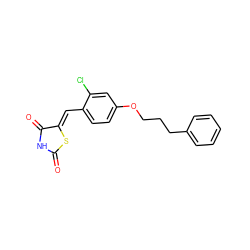 O=C1NC(=O)/C(=C/c2ccc(OCCCc3ccccc3)cc2Cl)S1 ZINC000096282277