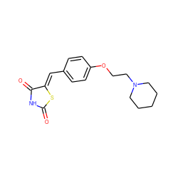 O=C1NC(=O)/C(=C/c2ccc(OCCN3CCCCC3)cc2)S1 ZINC000045371865