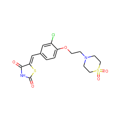 O=C1NC(=O)/C(=C/c2ccc(OCCN3CCS(=O)(=O)CC3)c(Cl)c2)S1 ZINC000096282305