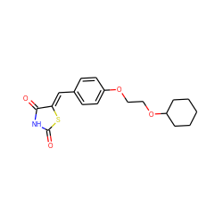 O=C1NC(=O)/C(=C/c2ccc(OCCOC3CCCCC3)cc2)S1 ZINC000045358373