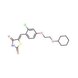 O=C1NC(=O)/C(=C/c2ccc(OCCOC3CCCCC3)cc2Cl)S1 ZINC000096282306