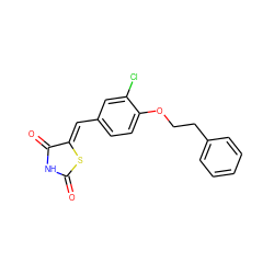 O=C1NC(=O)/C(=C/c2ccc(OCCc3ccccc3)c(Cl)c2)S1 ZINC000096282282