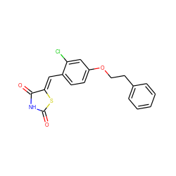 O=C1NC(=O)/C(=C/c2ccc(OCCc3ccccc3)cc2Cl)S1 ZINC000096282278