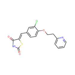 O=C1NC(=O)/C(=C/c2ccc(OCCc3ccccn3)c(Cl)c2)S1 ZINC000096282301