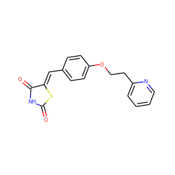 O=C1NC(=O)/C(=C/c2ccc(OCCc3ccccn3)cc2)S1 ZINC000045355555