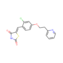 O=C1NC(=O)/C(=C/c2ccc(OCCc3ccccn3)cc2Cl)S1 ZINC000096282309