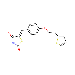 O=C1NC(=O)/C(=C/c2ccc(OCCc3cccs3)cc2)S1 ZINC000045337634