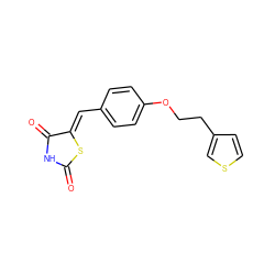 O=C1NC(=O)/C(=C/c2ccc(OCCc3ccsc3)cc2)S1 ZINC000045394314