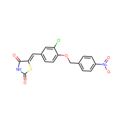 O=C1NC(=O)/C(=C/c2ccc(OCc3ccc([N+](=O)[O-])cc3)c(Cl)c2)S1 ZINC000096282302