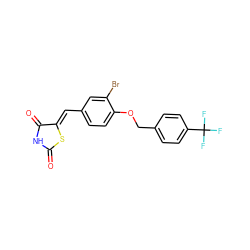 O=C1NC(=O)/C(=C/c2ccc(OCc3ccc(C(F)(F)F)cc3)c(Br)c2)S1 ZINC000045301022