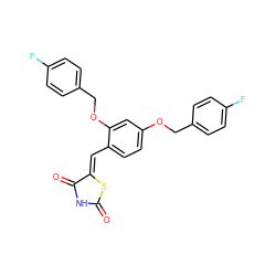 O=C1NC(=O)/C(=C/c2ccc(OCc3ccc(F)cc3)cc2OCc2ccc(F)cc2)S1 ZINC000072107181