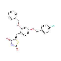 O=C1NC(=O)/C(=C/c2ccc(OCc3ccc(F)cc3)cc2OCc2ccccc2)S1 ZINC000072109396