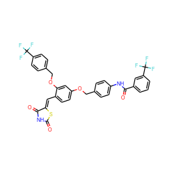 O=C1NC(=O)/C(=C/c2ccc(OCc3ccc(NC(=O)c4cccc(C(F)(F)F)c4)cc3)cc2OCc2ccc(C(F)(F)F)cc2)S1 ZINC000072109239