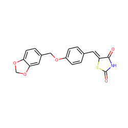 O=C1NC(=O)/C(=C/c2ccc(OCc3ccc4c(c3)OCO4)cc2)S1 ZINC000045389033