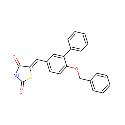 O=C1NC(=O)/C(=C/c2ccc(OCc3ccccc3)c(-c3ccccc3)c2)S1 ZINC000045286161