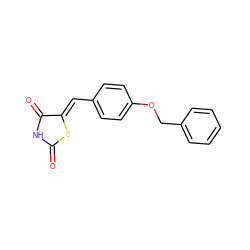 O=C1NC(=O)/C(=C/c2ccc(OCc3ccccc3)cc2)S1 ZINC000003141731