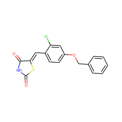 O=C1NC(=O)/C(=C/c2ccc(OCc3ccccc3)cc2Cl)S1 ZINC000096282279