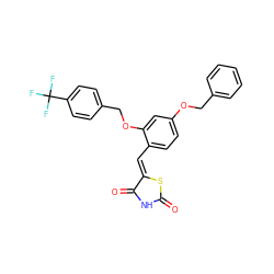 O=C1NC(=O)/C(=C/c2ccc(OCc3ccccc3)cc2OCc2ccc(C(F)(F)F)cc2)S1 ZINC000072139955