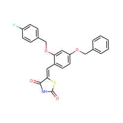 O=C1NC(=O)/C(=C/c2ccc(OCc3ccccc3)cc2OCc2ccc(F)cc2)S1 ZINC000072109395