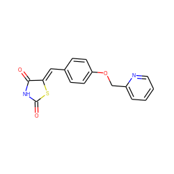 O=C1NC(=O)/C(=C/c2ccc(OCc3ccccn3)cc2)S1 ZINC000045358245