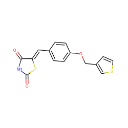 O=C1NC(=O)/C(=C/c2ccc(OCc3ccsc3)cc2)S1 ZINC000045354801